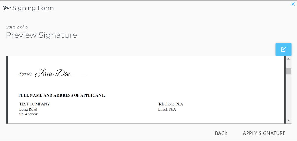 Step 2 of Signing: Previewing Signature